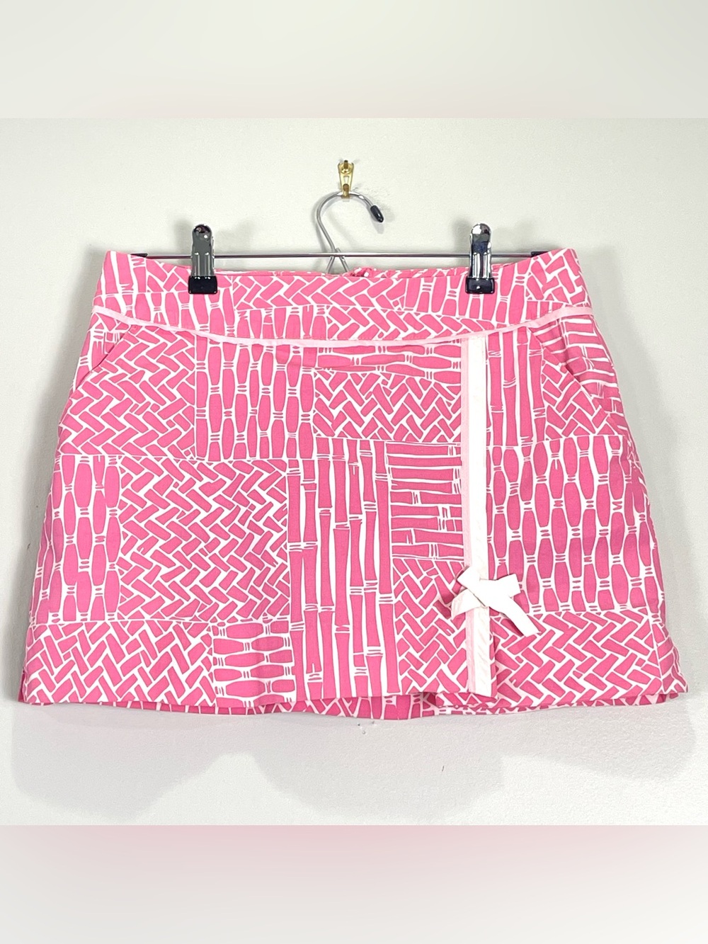 LILLY PULITZER Pink White Skort Geometric Patchwork Pattern White Bow Size 4